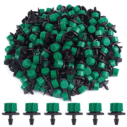 Goteros de Riego, 200 Piezas 1/4'' Rociadores de Riego Ajustables Kits de Sistema de Riego por Goteo Boquillas de Nebulización de Riego por Goteo de Micro Flujo (Verde Oscuro)