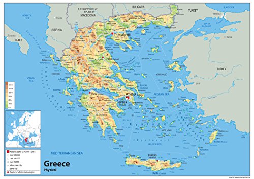 Grecia mapa física – papel laminado [ga] A1 Size 59.4 x 84.1 cm