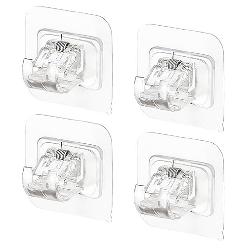 Greyoe - Soporte para barra de cortina, ganchos adhesivos para barra de cortina, soporte de barra de cortina transparente de 4 piezas, soporte de gancho de cortina para cocina, cuarto de baño