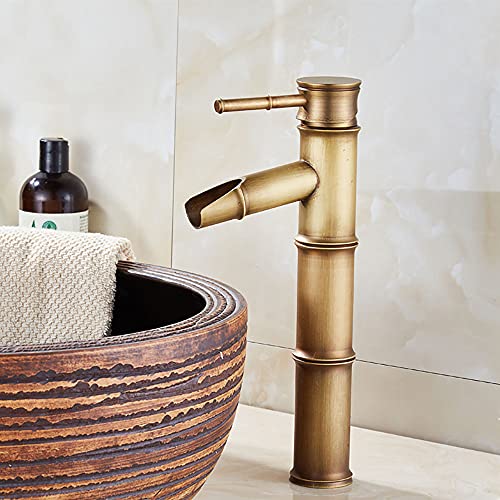 Grifo de baño, grifo de lavabo de bronce retro, grifo de un solo orificio de agua fría y caliente, adecuado para diámetros interiores de 32 mm a 40 mm