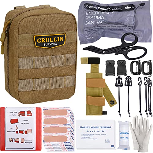 GRULLIN MOLLE IFAK Trauma Kit, botiquín de Primeros Auxilios táctico, EMT de Emergencia para Viajes en Coche, Aventura, Kayak, Campamento, Caza, Vendaje, Kit de Control