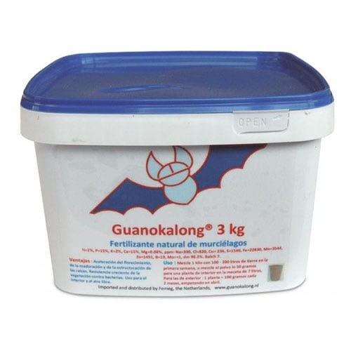 Guanokalong Guano de Murciélago en Polvo 3Kg Fertilizante, Blanco/Azul/Rojo