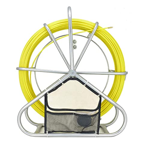 Guía pasacables de fibra de vidrio de 6 mm x 150 m, alambre para tubería, en un carrete con mango de goma, cabezal de cobre y pieza de conexión de cobre