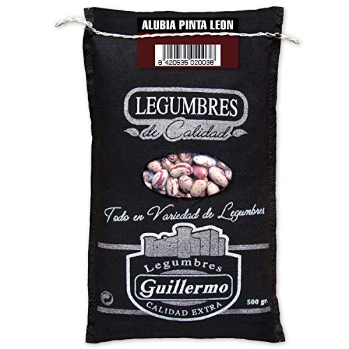 Guillermo | Alubia pinta (León) - Saco 500g. | Gourmet | Calidad Extra | Fuente de fibra, hierro y proteínas vegetales | Tiñe el caldo al cocerse dejando además mucho sabor y aroma