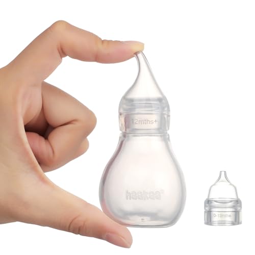 haakaa Aspirador Nasal de Silicona para Bebes| Limpia Nariz Seguro para Bebes| Jeringa para Nariz, Desatascador de Nariz para Bebes, 0m+ Recien Nacido,Pequeno(1 Cabezal de recambio) -Transparente