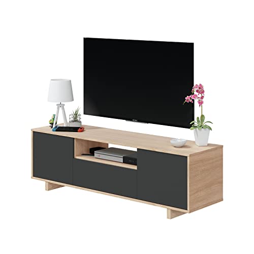 Habitdesign Modulo TV, Mueble de Salon, Juego de Muebles, Modelo Zaira, Acabado en Roble Canadian y Gris Antracita, Medidas: 150 cm (Ancho) x 46 cm (Alto) 41 cm (Fondo)