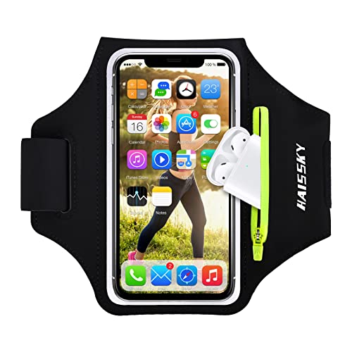 HAISSKY Brazalete Deportivo para Corre con Airpods Holder,Brazalete Móvil Deportivo para iPhone 14 Pro Max/14 Pro/14 Plus/13 Pro Max/12 Pro/XS MAX/XR/8 Plus/8 Galaxy S9/S8 Plus,Huawei P40 hasta 6.9"