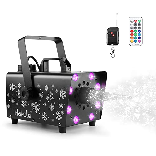 Hakuta Máquina de Nieve 800W con 8 luces LED RGB, 13 colores de iluminación LED y 2 mandos a distancia, Perfecto para Halloween, Navidad, Boda, Fiestas y Escenario DJ