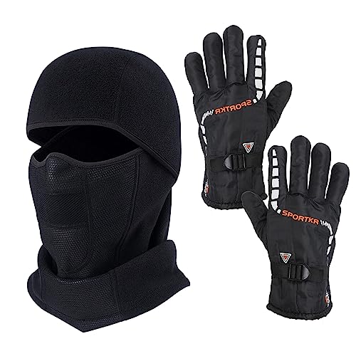 HAMOOM Pasamontañas Máscara De Esquí Bicicleta Motocicleta Resistente Al Viento Máscaras Faciales Bicicleta Cálidos Y Transpirables Calentador Cuello Invierno Con Guantes Térmicos Ciclismo Senderismo.