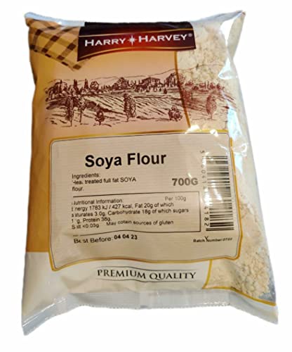 Harina de soja 700 g, polvo de soja seca, Harry Harvey, alta proteína, añade nutrición a tu cocina, tratado térmicamente, tostado y sabor a nuez