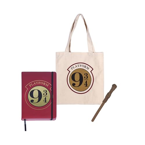 Harry Potter Bolso de Compra, Cuaderno y Bolígrafo Varita, Libreta de Notas Tapa Dura, Bolsa Ecológica Reutilizable, Diseño Hogwarts, Regalo