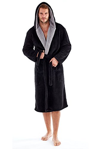 Harvey – Bata de forro polar suave con capucha y forro de contraste de 260 g/m² para hombre negro negro L