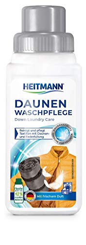 Heitmann - Detergente para ropa de plumón: limpia y cuida los textiles con relleno de plumón, ideal para la limpieza suave de chaquetas, almohadas y camas de plumón, 250 ml, paquete de 1 unidad