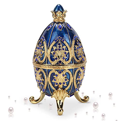 HERCHR Faberge Estilo Vintage Huevo Esmaltado Diamante Trinket Caja, Rico y Caja de Joyas de Diamantes de imitación Brillantes, Artesanía Pintada a Mano Regalo para Decoración del hogar 11.5X6cm