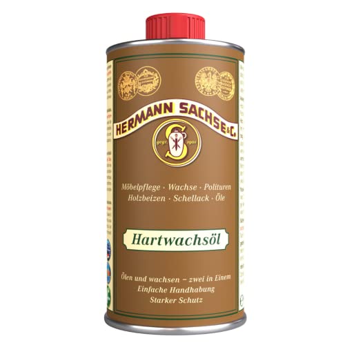 Hermann Sachse Aceite de cera dura incoloro, 250 ml, para el cuidado de la madera de diversos tipos de madera, 2 en una cera y aceite para madera para una fuerte protección de la madera.
