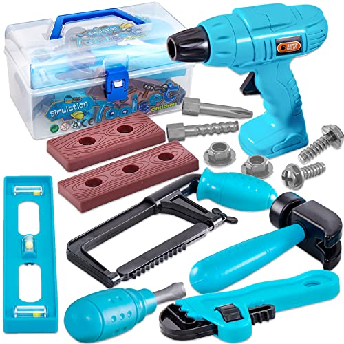 HERSITY Kit Herramientas Juguete, Juego Herramientas niños, Taladro Juguete con Herramienta de Construcción, Bricolaje Juguete Juegos de rol Regalos para Niños Niñas 3 4 5 Años