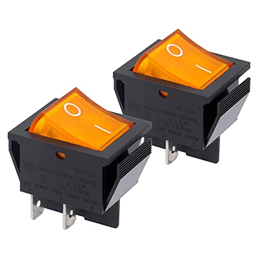 Heschen - Interruptor basculante DPST de encendido y apagado, 4 terminales, luz amarilla, 16 A, 250 V CA, 2 unidades