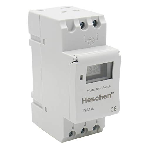 Heschen Interruptor de relé de Temporizador semanal de alimentación, Digital, LCD, THC15A, AC 220V a 240V, 16A SPST, 35 mm, Carril DIN