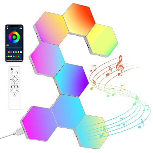 Hexagonal LED Pared Luces 8pcs RGB Gaming Panel — Sincronización de Música Hexagonales Gamer Habitacion Pared Decoracion Lampara Smart App…