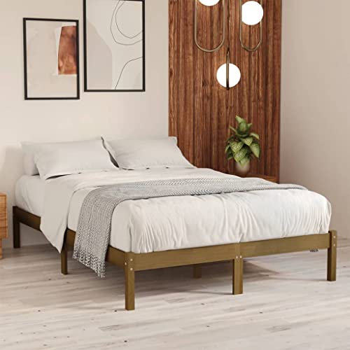 Higsose 150x200 cm Estructura de Cama Madera Maciza Marrón Miel Base Cama Elegante Design Colchón Incluido No Cama Mueble Marco de Cama de Madera Muebles de Cama Bed Frame Estructura Cama King Size