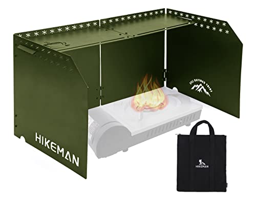 HIKEAMN - Parabrisas plegable para estufa de gas para exteriores, bloqueador de viento de camping con una bolsa de almacenamiento para camping, senderismo, picnic, cocina (verde militar)