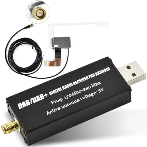 Hikity Adaptador Dab/Dab+ Digital Portátil Dab+ Receptor de Radio con Antena+SMA Juego de Antena de Cristal, Dab/Dab+ USB 2.0 Dongle para Radio de Coche Universal Android