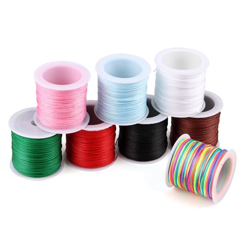Hilos de Cera, 8 Rollos Hilo Nylon de Colores 0.8mm * 45m, Cordón Algodón Encerado para Hacer Collar Cuero Bisuteria Abalorios DIY Pulseras Colores