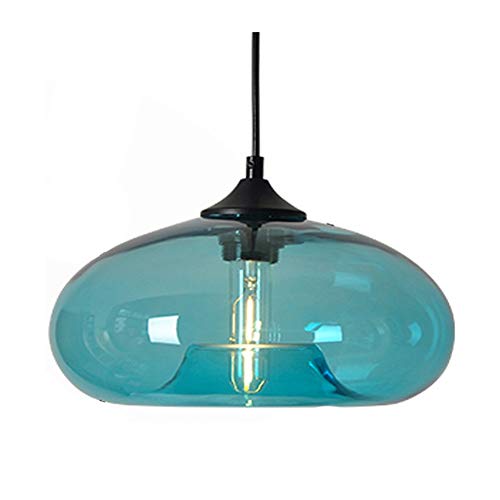 HJXDtech Luz colgante de Pantalla de Cristal Colorida Vintage Industrial Lámpara Colgante de techo retro Loft Bar E27 (Azul)