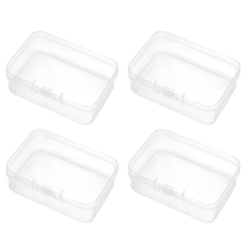 HNJUSR 4 Pack Caja Rectángula de Plástico Transparente Mini Caja de Almacenamiento, Contenedor de Abalorios de Plástico para Artículos, Pastillas, Hierbas, Cuentas Pequeñas, 7.5x5x2cm