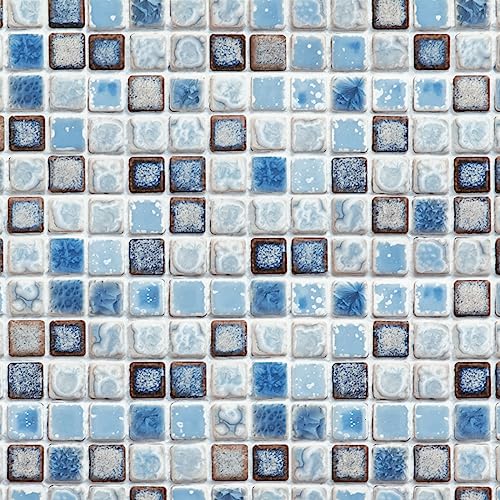 Hode Mosaico Adhesivo de Azulejo para Cocina Baño Pegatinas de Baldosas Stickers Azulejos Azul 40X200cm