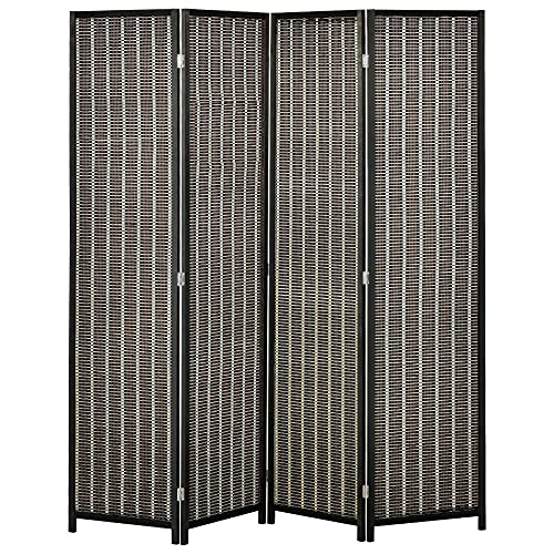 HOMCOM Biombo de 4 Paneles de Bambú Separador de Ambientes Plegable Divisor de Espacios para Dormitorio Salón 180x180x1,9 cm Marrón y Negro