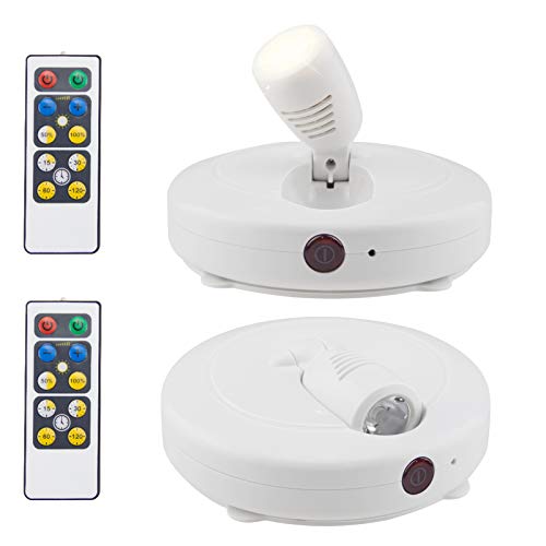 HONWELL Focos LED Para Techo,Luces de Pantalla Inalámbricas Pilas Aplique Pared con Control Remoto,Blanca Cálida 3000K,Giratorios de 180 °,Luz Focos Para Pintar,Armario,Pasillo -Blanco(2 Piezas)