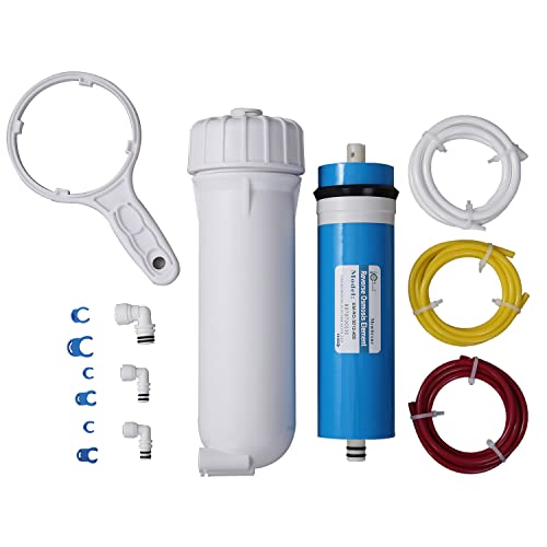 Huining Kit de carcasa de membrana de ósmosis inversa 3012-400GPD con conector rápido de 3/8 1/4, tubo de agua, juego completo de llave compatible con sistema de filtración de agua residencial para el