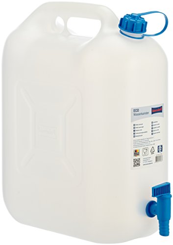 Hünersdorff | Bidón para agua ECO 22 L con grifo | PEAD natural | con grifo de descarga azul montado de forma fija | Bote de agua de plástico | garrafa plastico con grifo