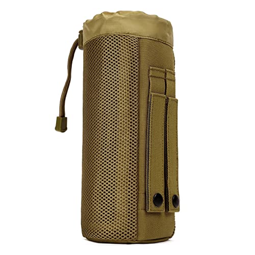 Huntvp Táctical Soporte/Portador de Botella de Agua al Aire Libre Portabotella Estilo Militar Ejércita Bolsa Impermeable para Correr, Senderismo,Ciclismo,750ml Marrón