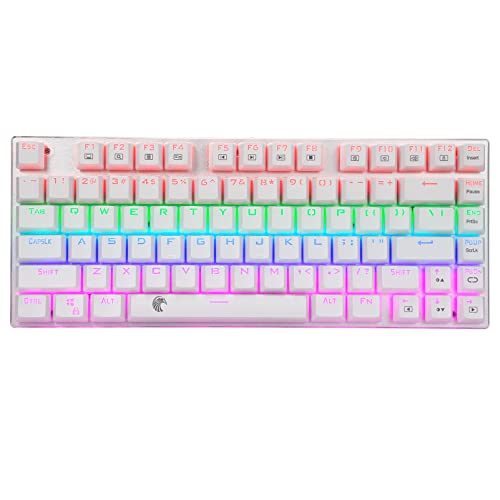 HUO JI Z-88 Teclado mecánico, Interruptor Outemu con retroiluminación led, Teclado PBT con Cable Impermeable Compacto 81 Teclas, QWERTY US, Blanco (Interruptor Marrón)