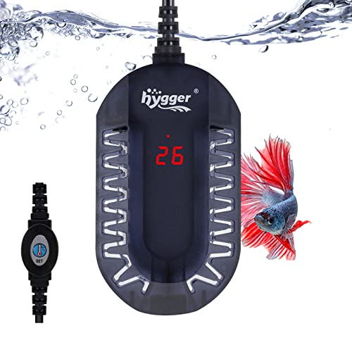 Hygger Calentador de Acuario, Calentador de Agua Acuario 100w Ajustable Calentador Rápido para con Controlador Externo Y Termómetro Integrado para 25–50L Acuario