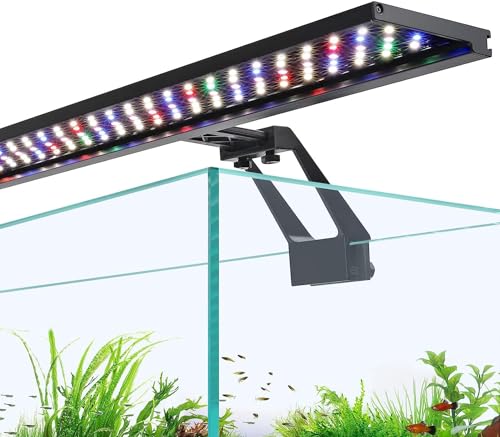 Hygger Clip On Iluminación para Acuario,Luz Acuario Plantado,18W Ciclo de Luz Acuario LED con Espectro Completo con Monitor, 9 Colores,Temporizador Ajustable para Tanque de 48-63cm