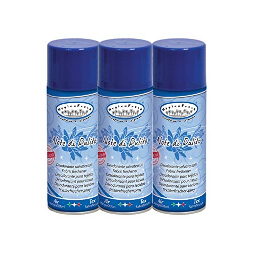 HygienFresh Notas de Limpio - Spray desodorante profesional para textiles de ambiente para coche, cajones, zapatos, armario, perfume, hotel, gimnasio, accesorios de lavandería, 3 unidades, 400 ml