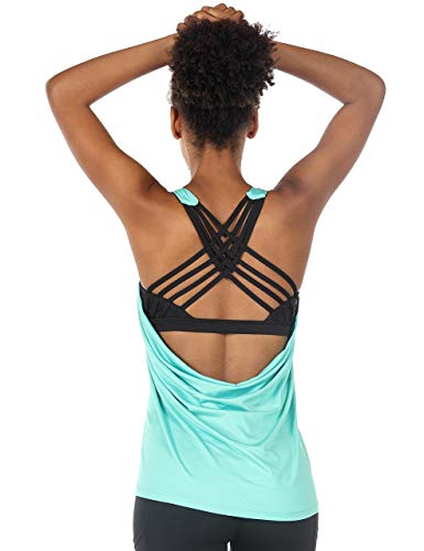 icyzone Camisetas de Yoga para Mujer con Brasier Integrado para Entrenamiento, Gimnasio, Chaleco Deportivo (XL, Cayos de Florida)
