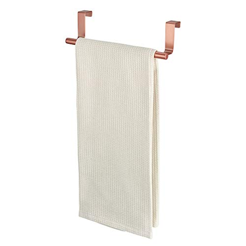 iDesign Barra toallero, pequeño toallero sin taladro de metal para cuarto de baño y aseo, ideal como colgador de paños de cocina, color cobre
