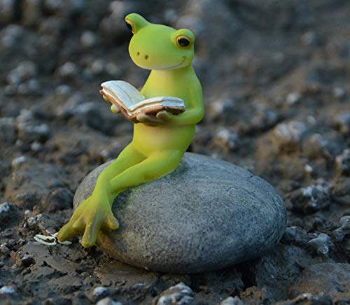 IFEVER Mini rana de resina, libro de lectura, macetas de jardín de hadas, bonsái, miniatura, figura de paisaje micro, Reading Book