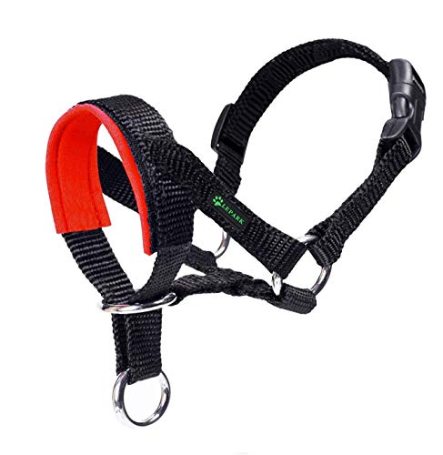 ILEPARK Cuello De Cabeza para Perros con Tela Acolchada, Cabestro de Cabeza para Perros, Regolabile Herramienta de Entrenamiento (M,Rojo)