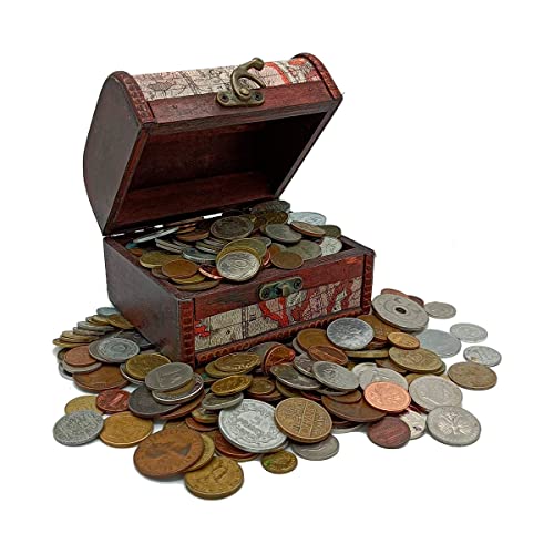 IMPACTO COLECCIONABLES Cofre del Tesoro con Monedas auténticas de colección - Incluye 1 kg de Monedas del Mundo y un Cofre para Guardarlas - Inspeccionadas por Expertos