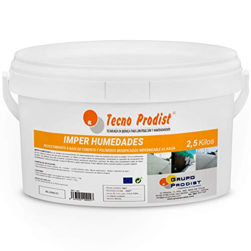 IMPER HUMEDADES de Tecno Prodist (2,5 Kg) Mortero para revestimiento de Paredes. Impermeabilización. Tratamiento humedades muros, sótanos, etc. Impermeable al agua, fácil de usar
