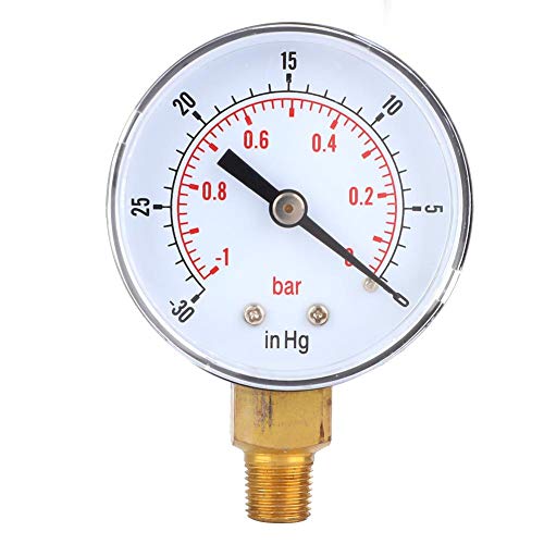 Indicador de Vacío de Aire, 50 mm 1/8 BSPT Manómetro de Vacío Conexión Inferior, Manómetro de Vacío para Compresor de Aire Agua Aceite Gas