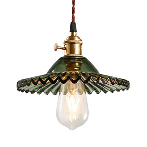 Industrial Lámpara de Techo Retro, E27 Lámpara Colgante de Cristal Vintage, Colgante de luz con Portalámparas de Latón Para Dormitorio Restaurante Sala de Estar (Color Verde)