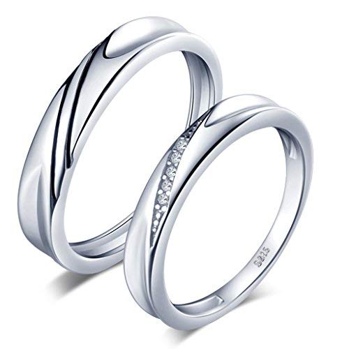 Infinite U Simple Wave de plata de ley 925 con circonita cúbica (Sólo hombre), anillo de compromiso, para aniversario. Tamaño: 15,40-20,02 mm