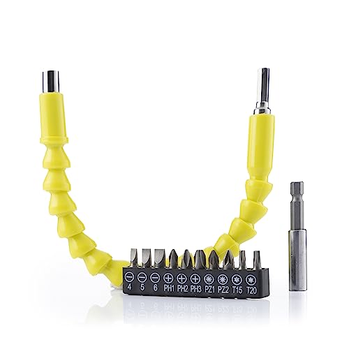 InnovaGoods® extensor flexible magnetico para atornillador, extensor de broca, herramientas bricolaje, accesorios destornillador, extendor giratorio 360º, adaptadores de brocas. Color Amarillo