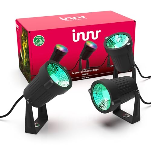 innr Smart Outdoor Spot Light Colour, Juego Completo, Funciona con Philips Hue* y Alexa (Requiere Puente) Foco de Exteriores LED Inteligente, intensidad regulable, RGBW, 3-Pack, OSL 132 C
